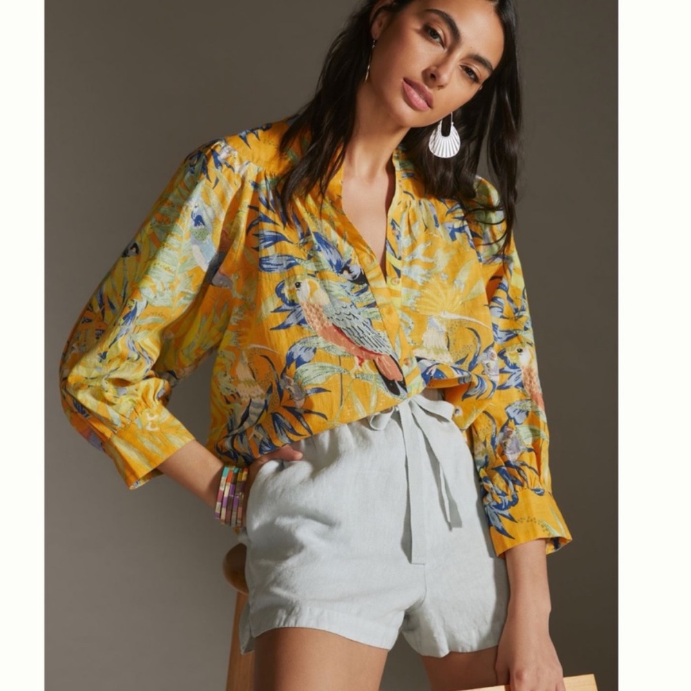 Anthro Maeve Parrot Print Top - Picture 1 of 12